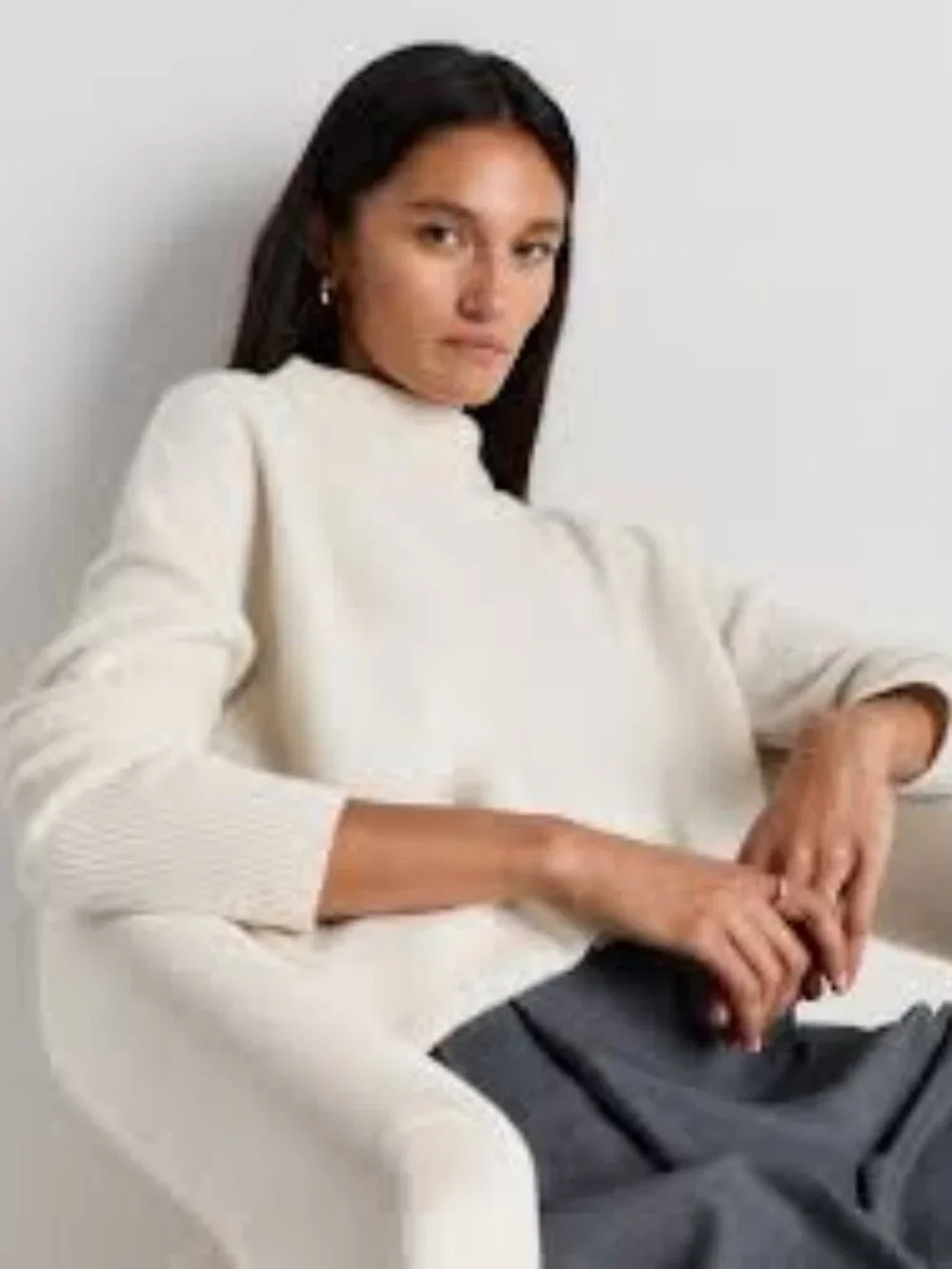 Tahari 100% 2-ply  Cashmere cream mock neck sweater size Small